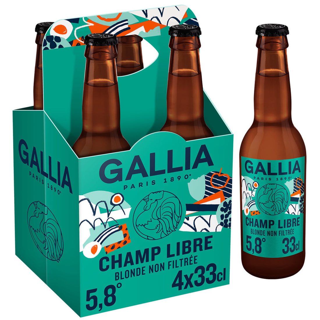 Gallia Bière Blonde Non Filtrée Champ Libre Pack 4x33cl